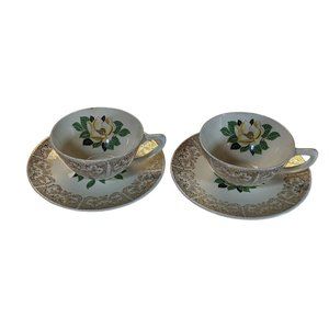 Vintage MCM Knowles China 52-11 Magnolia Gold Filigree Teacup & Saucer HTF 2